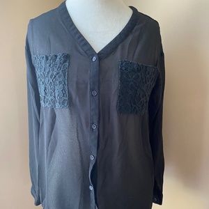 Black Sheer Blouse with Lace Details